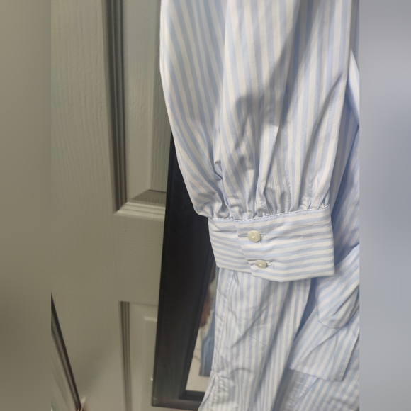 NWT Collared, Long Sleeve Blue & White Striped Midi Shirt Dress Size L - Picture 4 of 7